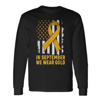In September We Wear Gold Us Flag Childhood Cancer Awareness Long Sleeve T-Shirt - Thegiftio UK