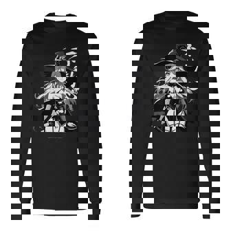Sexy Waifu Bruja Anime Chica Japonesa En Blanco Y Negro Arte Camiseta de manga larga - Regaloses