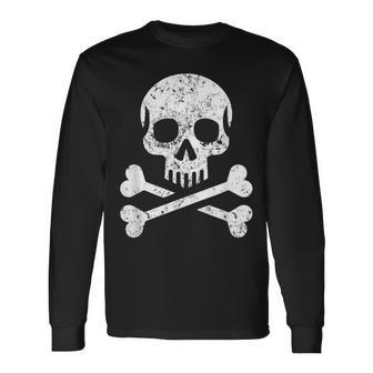 Skull Crossbones Skeleton Jolly Roger Flag Halloween Long Sleeve T-Shirt - Thegiftio