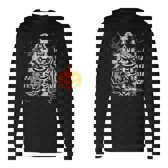 Spooky Bigfoot Jack O Lantern Skeleton Halloween Boys Mens Long Sleeve T-Shirt - Monsterry