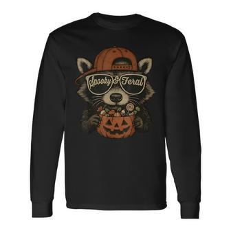 Spooky And Feral Halloween Cute Ghost Raccoon Trick Or Treat Long Sleeve T-Shirt - Thegiftio UK