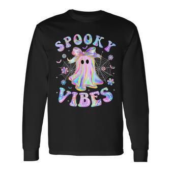 Spooky Vibes Ghost Retro Halloween Boo Boo Crew Long Sleeve T-Shirt - Thegiftio