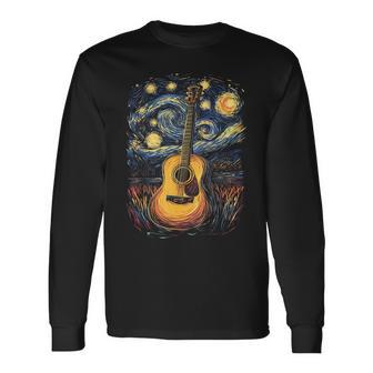 Starry Night Inspired Acoustic Guitar Long Sleeve T-Shirt - Thegiftio UK
