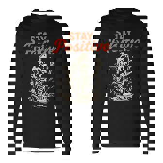 Stay Positive Skeleton Shark Halloween Long Sleeve T-Shirt - Monsterry