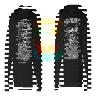 Summerween Skeleton Vibes Chillin In A Pumpkin Float Long Sleeve T-Shirt - Monsterry