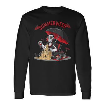 Summerween Vampire Beach Dracula Sandcastle Gothic Halloween Long Sleeve T-Shirt - Thegiftio UK