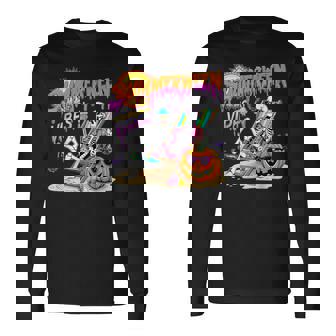 Summerween Vibes Skeleton Pumpkin Spooky Vacation Long Sleeve T-Shirt - Thegiftio UK