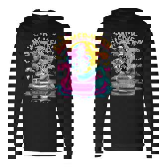 Summerween Vibes Spooky Summer Mermaid Skeleton Halloween Long Sleeve T-Shirt - Monsterry