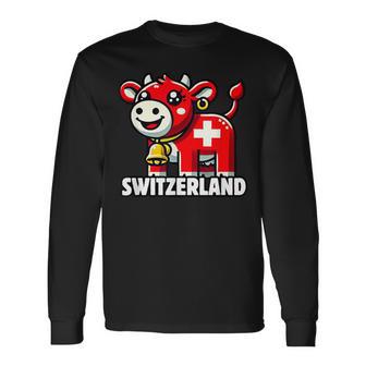 Swiss Cow Flag Switzerland Cute Swiss Alps Long Sleeve T-Shirt - Thegiftio UK