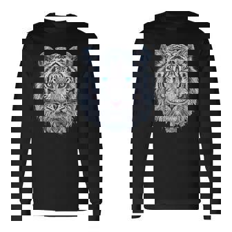Tiger Lover 青い目の動物 ホワイトタイガー 長袖Tシャツ - Kawaiitshirt