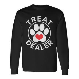 Treat Dealer Dog Lover Minimal Paw Print Pet Owner Long Sleeve T-Shirt - Thegiftio UK