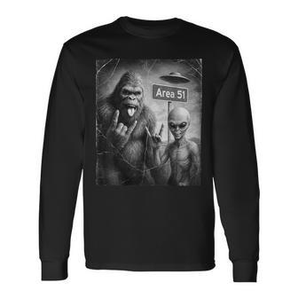 Ufo & Rock On Area 51 Bigfoot And Alien Vintage Sasquatch Long Sleeve T-Shirt - Thegiftio UK
