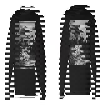 Ufo と面白い猫のセルフィー 長袖Tシャツ - Kawaiitshirt