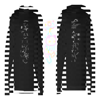 Ufoにつられるねこ ネオンカラー かわいい ねこ好き おもしろ 長袖Tシャツ - Kawaiitshirt