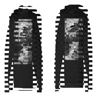 Ufoエイリアンと面白い猫の自撮り。 長袖Tシャツ - Kawaiitshirt