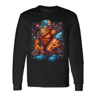 Usa American Flag Patriotic Sasquatch Bigfoot 4Th Of July Long Sleeve T-Shirt - Thegiftio UK