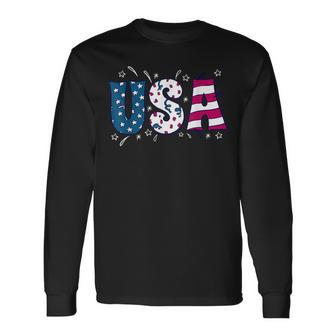 Usa Bold 4Th Of July Independence Day Patriotic Usa Flag Long Sleeve T-Shirt - Thegiftio UK