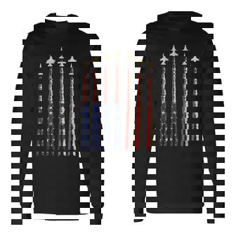 Usa Flag Fighter Jets 4Th Of July Boys Vintage Us Flag Long Sleeve T-Shirt - Thegiftio UK
