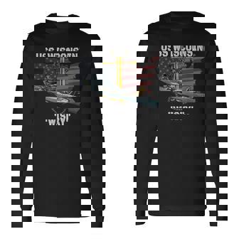 Uss Wisconsin Bb-64 Battleship Veterans Day Warship Father Long Sleeve T-Shirt - Monsterry
