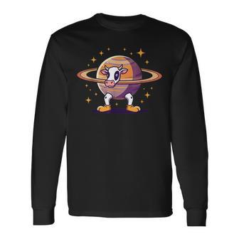 Vaca Espacialaturno – Animal Dibujos Animados Universo Camiseta de manga larga - Regaloses