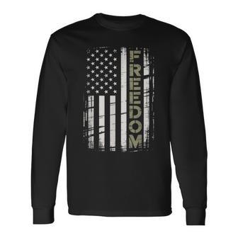 Vintage Freedom American Flag Long Sleeve T-Shirt - Thegiftio UK