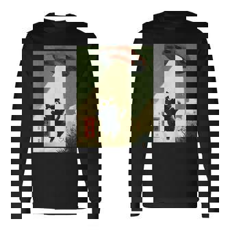 Vintage Japanese Cat Alien Cat Dad Ufo Abduction Graphic Long Sleeve T-Shirt | Mazezy