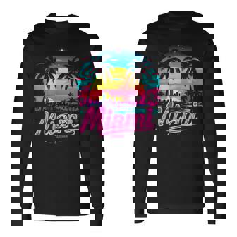 Vintage Miami Beach – Retro 305 Florida Sunset Graphic Long Sleeve T-Shirt - Thegiftio