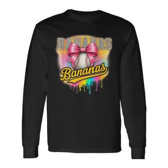 Vintage Retro Bananas Name Coquette Bow Long Sleeve T-Shirt - Thegiftio UK