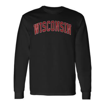 Wisconsin Wi Vintage Athletic Sports Style 80S 90S Long Sleeve T-Shirt - Thegiftio