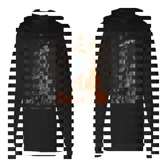 Witch Lighting Cigarette With Flames Occult Unholy Long Sleeve T-Shirt - Monsterry