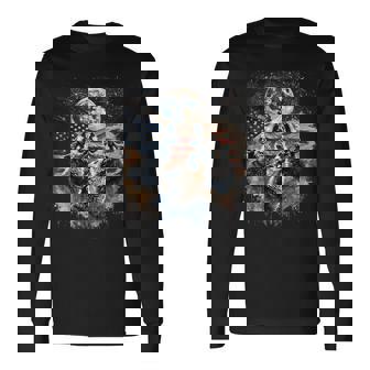 Wolf 4Th Of July Howling Wolves Under Moon American Flag Long Sleeve T-Shirt - Thegiftio