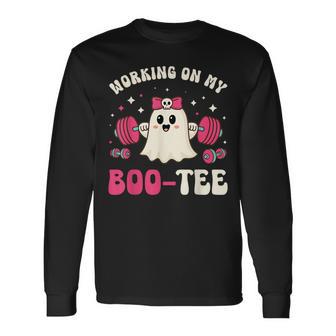 Working On My Boo Gym Halloween Dead Lift Ghost Long Sleeve T-Shirt - Thegiftio UK