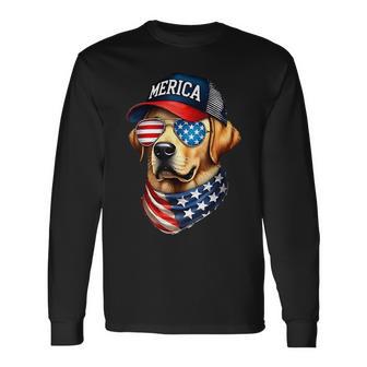 Yellow Labrador Retriever 4Th Of July Merica Usa Flag Lab Long Sleeve T-Shirt - Thegiftio UK
