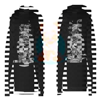 Yorkie Dog アニメ アイスクリームを食べる 夏 かわいい 長袖Tシャツ - Kawaiitshirt