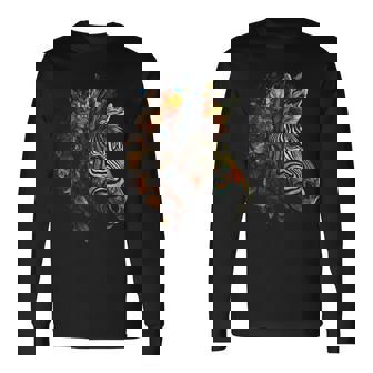 Zebra Otoño Hojas Colorido Arte Animal Zoo Zebra Camiseta de manga larga - Regaloses