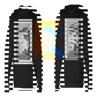 【ピカソ風】真珠の耳飾りの少女／フェルメール（パロディ）【世界の名画】面白い 美術館アート 長袖Tシャツ - Kawaiitshirt