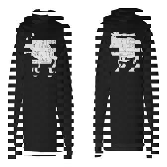 【牛肉部位】肉の部位 牛 うし 和牛 焼肉 牛丼 定食 部位 しゃぶしゃぶ すき焼き おもしろ 面白い ネタ ウケ狙い 長袖Tシャツ - Kawaiitshirt