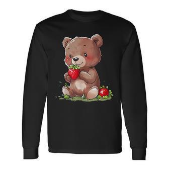 いちごくま かわいい くま 作品 描画 いちご フルーツ 長袖Tシャツ - Kawaiitshirt