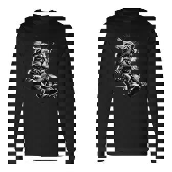 おもしろオーケストラ ミュージシャン バイオリニスト ロックキャット 演奏 バイオリン 長袖Tシャツ - Kawaiitshirt