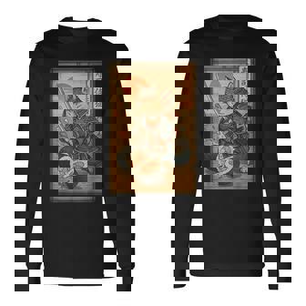 おもしろ寿司 侍猫 道場 夕日 浮世絵 漫画 漢字アート 長袖Tシャツ - Kawaiitshirt