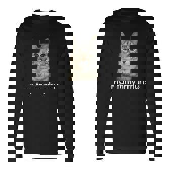 お腹が痛い面白い猫のミーム 長袖Tシャツ - Kawaiitshirt