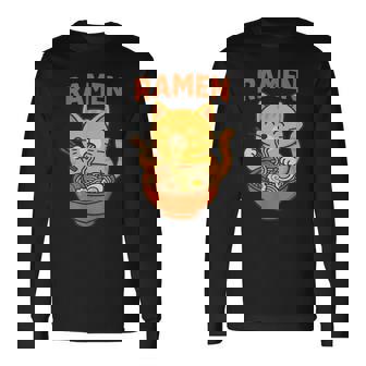 かわいい ラーメン 猫 和麺 長袖Tシャツ - Kawaiitshirt