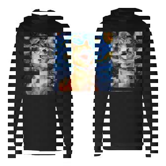 かわいい 柴犬 犬 星月夜 ヴィンセント・ヴァン・ゴッホ 絵画 長袖Tシャツ - Kawaiitshirt