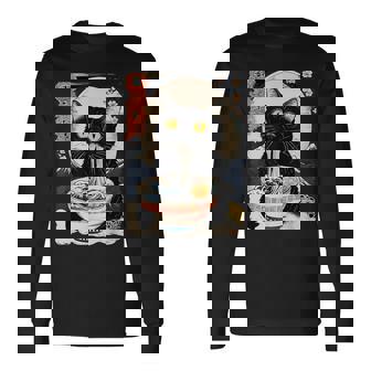 かわいい 猫 食べる ラーメン 麺 面白い アニメ 長袖Tシャツ - Kawaiitshirt