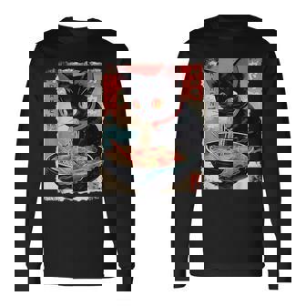 かわいい 黒猫 ラブ ラーメン カワイイ ねこ アニメ 日本語 長袖Tシャツ - Kawaiitshirt