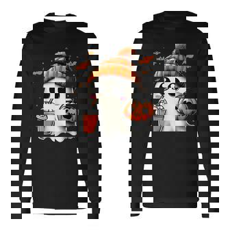 かわいいおばけを飲むかぼちゃスパイス ゴーストハロウィンコスチューム 長袖Tシャツ - Kawaiitshirt