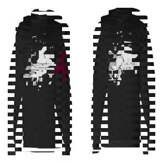 かわいいアルパカ弾き ピアノ音符記号 ミュージシャンアート 長袖Tシャツ - Kawaiitshirt