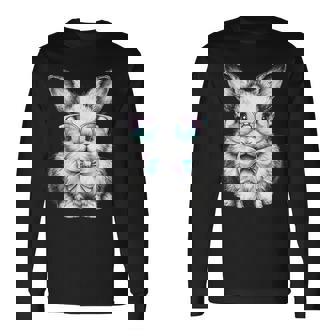 かわいいエステティックイースターボウタイバニーウサギメガネ付き 長袖Tシャツ - Kawaiitshirt