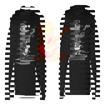 かわいいカワウソがギターを弾くコスチューム。 長袖Tシャツ - Kawaiitshirt