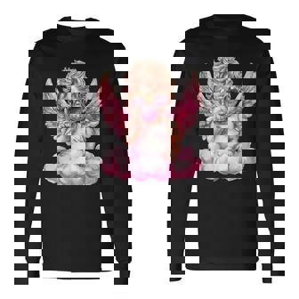 かわいいキューピッド吹くバブルガムサングラスバレンタインデー。 長袖Tシャツ - Kawaiitshirt